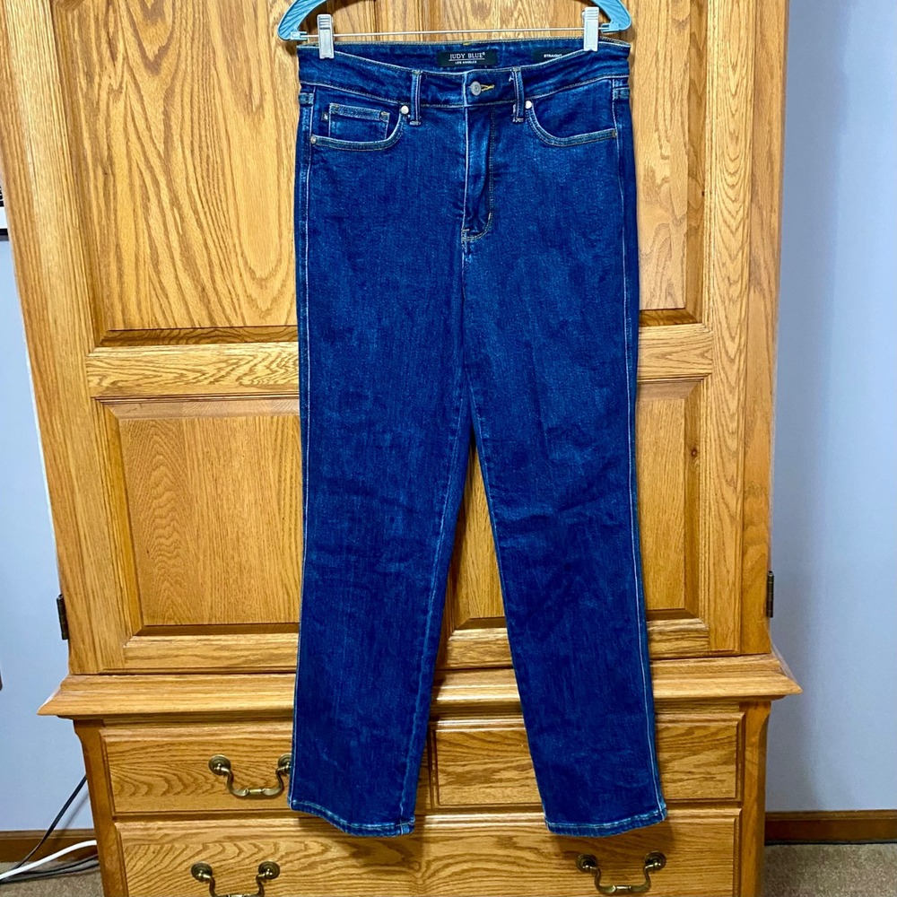 Judy Blue High Rise Straight Leg Jeans Womens Sz 9/29 Dark Wash Non Distressed